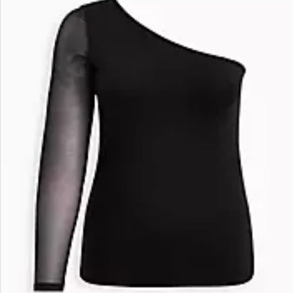 Torrid Black Long Sleeve Mesh One shoulder Foxy knit top Brand New! - Picture 5 of 15